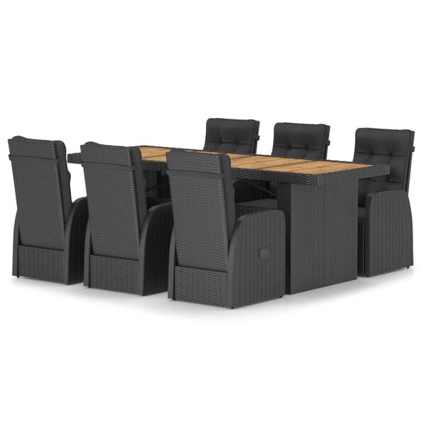 vidaXL Salon de jardin 7 Pièces avec coussins résine tressée noir