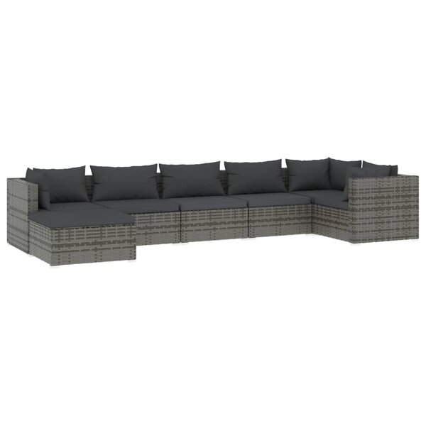 vidaXL Salon de jardin 7 Pièces avec coussins Résine tressée Gris