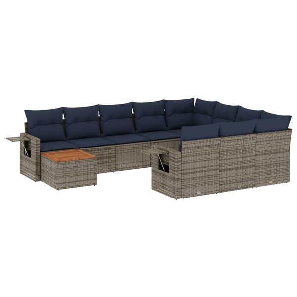 vidaXL Salon de jardin 11 Pièces avec coussins gris résine tressée