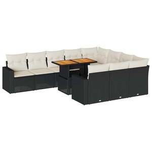 vidaXL Salon de jardin 11 Pièces avec coussins noir résine tressée