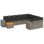 vidaXL Salon de jardin avec coussins 10 Pièces gris résine tressée