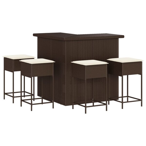 vidaXL Ensemble de bar de jardin avec coussins 5 Pièces marron poly rotin