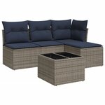 vidaXL Salon de jardin 5 Pièces avec coussins gris résine tressée