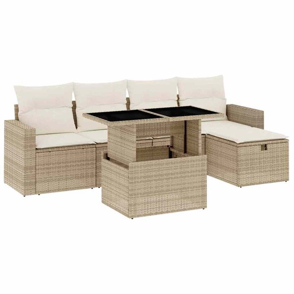 vidaXL Salon de jardin avec coussins 6 Pièces beige résine tressée