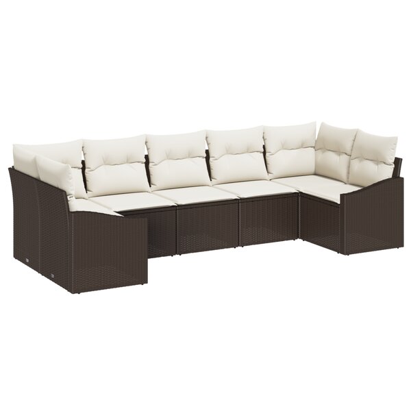 vidaXL Ensemble de jardin 7 pièces avec coussins - Poly rattan brun