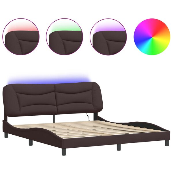 vidaXL Cadre de lit avec LED sans matelas marron foncé 180x200cm tissu