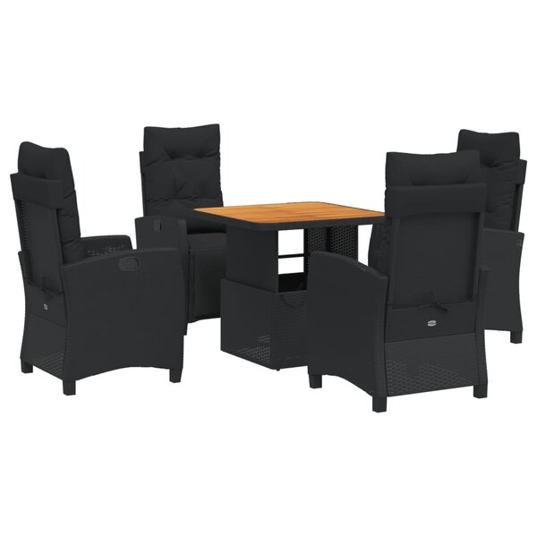 vidaXL Ensemble à manger de jardin coussins 5Pièces Noir Résine tressée