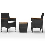 vidaXL Ensemble de bistro 3 Pièces Résine tressée et bois d'acacia Noir