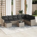 vidaXL Salon de jardin 9 Pièces avec coussins gris clair résine tressée