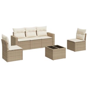 vidaXL Salon de jardin avec coussins 6 Pièces beige résine tressée