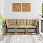 vidaXL Canapé d’extérieur milieu et coin avec coussin 3 Pièce Naturel