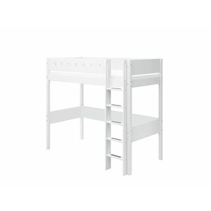 Flexa WHITE Lit mezzanine avec echelle droite 90 x 200 cm Barriere de securite classique Blanc