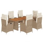 vidaXL Ensemble à manger de jardin et coussins 7 Pièces beige poly rotin
