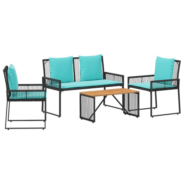 vidaXL Ensemble de meubles d'extérieur 9 Pièces Noir et turquoise