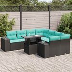 vidaXL Salon de jardin avec coussins 9 Pièces noir résine tressée acacia
