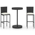 vidaXL Ensemble de bar de jardin 3 Pièces et coussins Résine tressée Noir