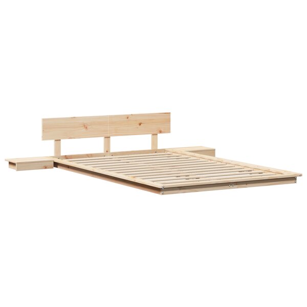 vidaXL Cadre lit avec tables de chevet 135x190cm en bois massif