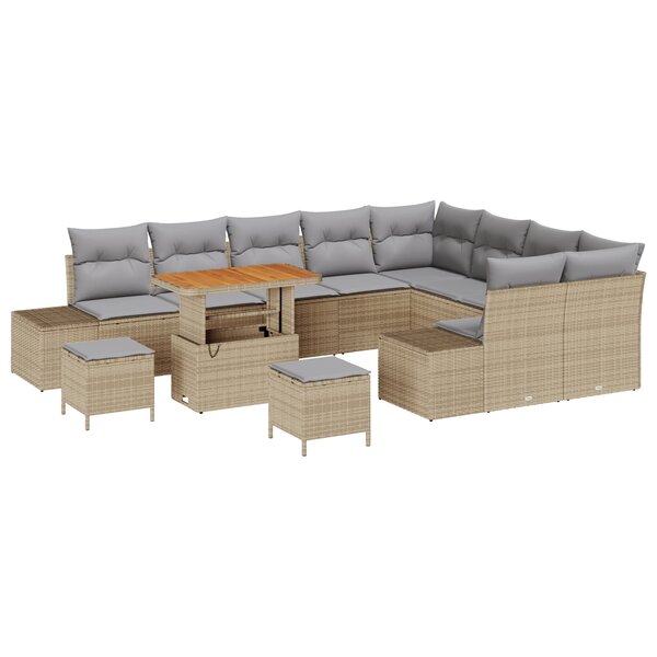 vidaXL Ensemble de jardin de 12 pièces avec coussins  en poly rotin beige et acacia.