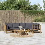 vidaXL Salon de jardin 6 Pièces avec coussins gris foncé bambou