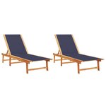 vidaXL Chaises longues lot de 2 bleu bois d'acacia solide et textilène