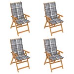 vidaXL Chaises de jardin 4 Pièces avec coussins à carreaux gris Teck