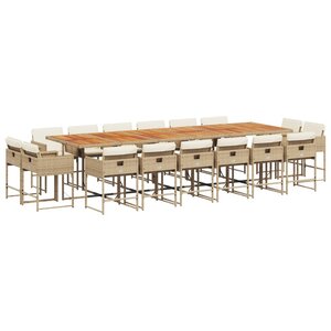 vidaXL Ensemble à manger de jardin et coussins 17 Pièces beige