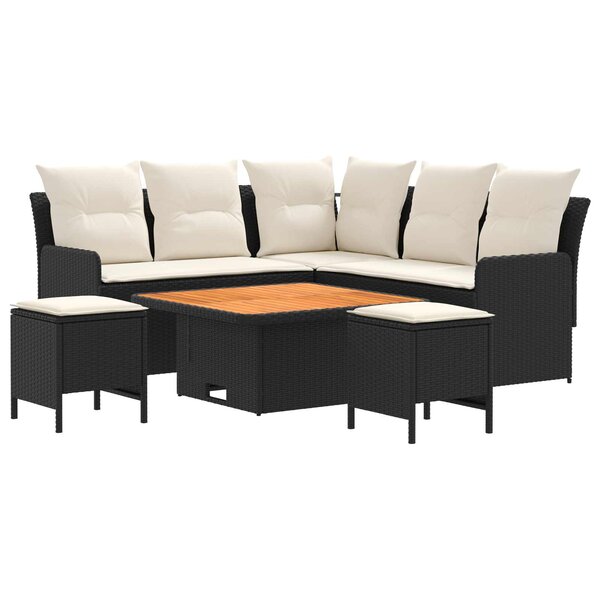 vidaXL Ensembles de meubles avec oreiller 6 Pièces Noir et Crème Rotin PE