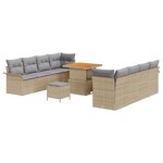 vidaXL ensemble de canapés de jardin 11 pièces avec des coussins beige en poly rattan et acacia