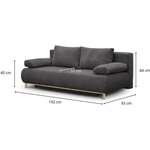 Banquette convertible 3 places MIKA - Velours côtelé gris foncé - Coffre de rangement - 192 x 84 x 93 cm
