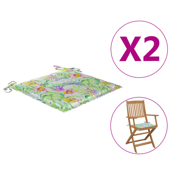 vidaXL Coussins de chaise de jardin 2 Pièces motif de feuilles 40x40x3 cm