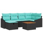 vidaXL Ensemble de canapé de jardin avec coussin 7 Pièces Noir polyrotin