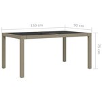 vidaXL Table de jardin 150x90x75 cm Verre trempé/résine tressée Beige