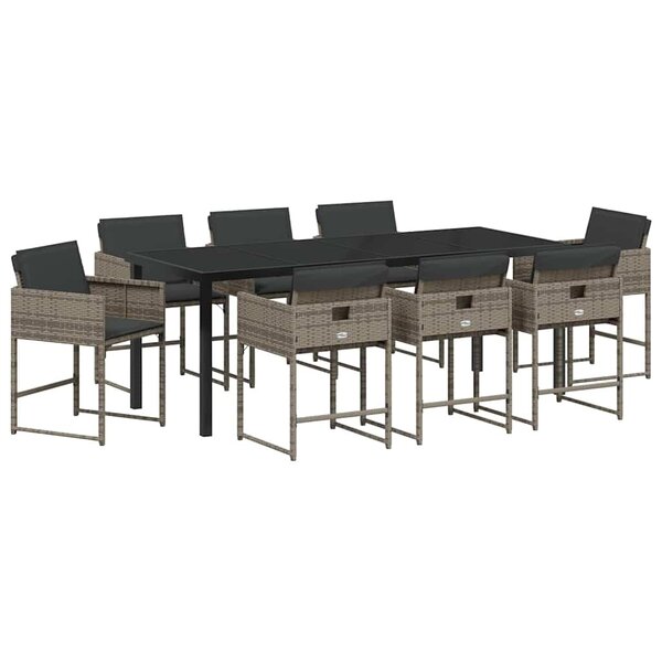 vidaXL Ensemble de salle à manger pour jardin 9 Pièces Gris Poly rotin