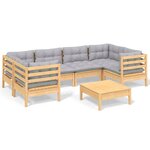 vidaXL Salon de jardin 7 Pièces avec coussins gris bois de pin