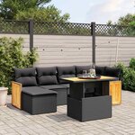 vidaXL Salon de jardin 7 Pièces avec coussins noir résine tressée