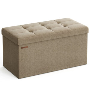 Banc de rangement pliable pouf coffre bout de lit banquette 110 x 38 x 38 cm tissu façon lin charge 300 kg pour entrée chambre salon taupe 12_0004152