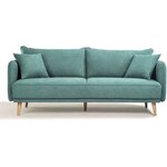 HEXAGONE - DAREN Canapé Fixe 3 places - Tissu Bleu - 207 x 90 x 88 cm