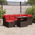 vidaXL Salon de jardin avec coussins 7Pièces marron résine tressée acacia