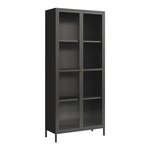 Armoire étagère meuble de rangement 180 x 80 x 35 cm vitrée acier verre noir 03_0008936
