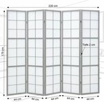 Paravent Shoji gris 5 panneaux en bois  Séparateur de pièce pliable