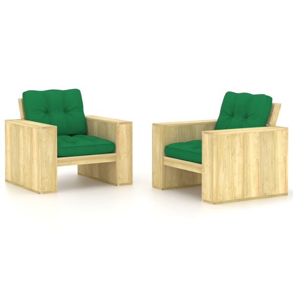 vidaXL Chaises de jardin lot de 2 avec coussins vert Pin imprégné