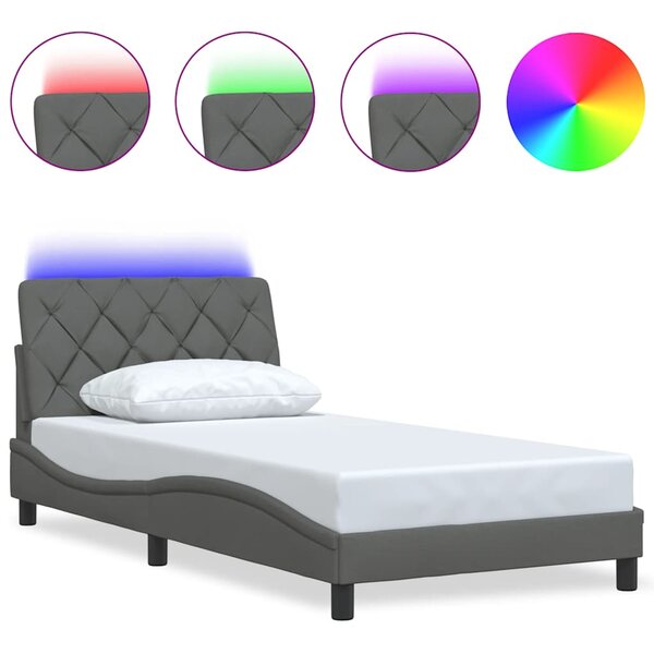 vidaXL Cadre de lit avec LED sans matelas gris foncé 100x200 cm tissu
