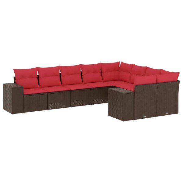 vidaXL Salon de jardin avec coussins 9 Pièces marron résine tressée