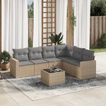 vidaXL Salon de jardin avec coussins 7 Pièces beige résine tressée