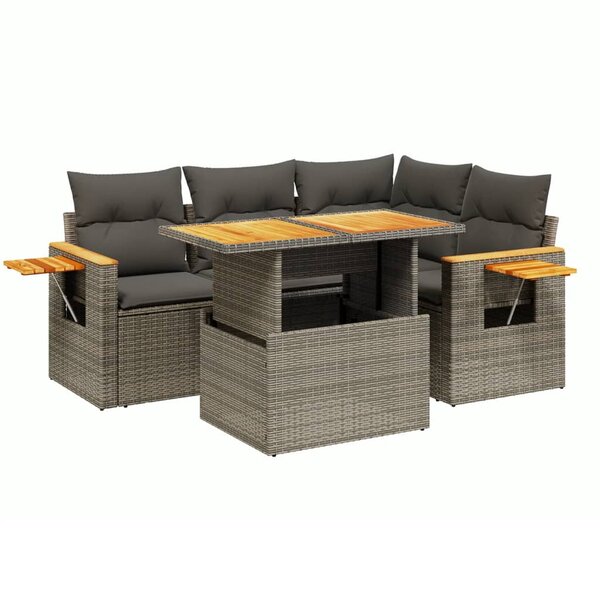vidaXL Salon de jardin 5 Pièces avec coussins gris résine tressée