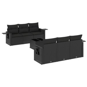 vidaXL Salon de jardin 7 Pièces avec coussins noir résine tressée