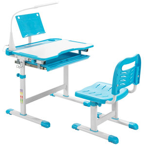 Lot de bureau et chaise pour enfants 71 x 38 x 79 cm réglable avec lampe led design en MDF bleu 20_0011746