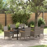 vidaXL Ensemble de Salle à Manger de Jardin de 7 pièces avec Coussins en Poly Rattan Gris