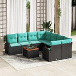 vidaXL Ensemble de canapé de jardin 9 Pièces Noir et turquoise