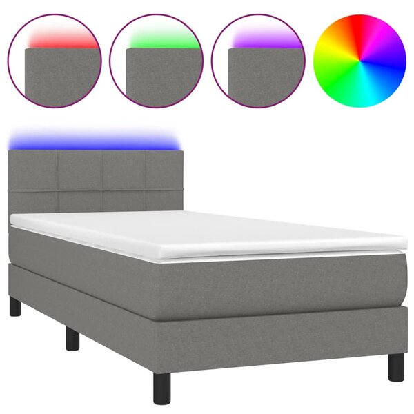 vidaXL Sommier à lattes de lit avec matelas et LED Gris foncé 90x190cm